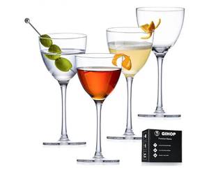 lot 23840 image: GIHOP Nick and Nora Cocktail Glasses, 5.8Oz Hand Blown Martini Glasses Set of 4, 100% Lead-Free Crystal Coupe Glassware, Small Cocktail Glasses for Manhattan, Cosmopolitan, Espresso with Gift Box - Retail $35