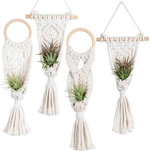lot 23861 image: Melphoe 4 Pack Air Plants Holders Stand Air Fern Macrame Plant Hanger Indoor Hanging Planter Basket for Tillandsias Display, Boho Home Decoration Gift Idea - Retail $13
