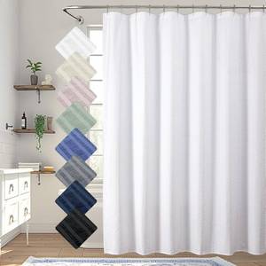 lot 23867 image: Aiyufeng Moga White Extra Long Shower Curtain 72 x 84, 3D Embossed Textured Fabric Shower Curtain for Bathroom, Water Repellent, Machine Washable, White - Retail $14