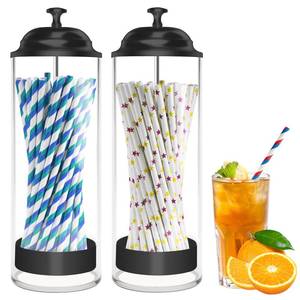 lot 23877 image: Straw Holder for Standard Size Drinking Straws, Acrylic Plastic Straw Dispenser for Counter with Lid Black - Pack of 2(Straws Not Include) - Retail $26