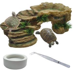 lot 25114 image: kathson Turtle Basking Platform,Tortoise Resin Climbing Rock Rectangular Resting Terrace Tank Accessories,Reptiles Dock Hide Cave Habitat Decoration for Bearded Dragon Lizard Geckos Spiders (3 PCS) - Retail $16