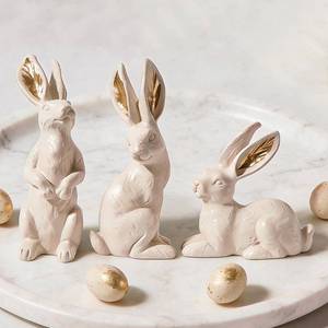 lot 25115 image: DN DECONATION Easter Decorations Bunny Figurines Set of 2 - Bronze Rabbit Statues Farmhouse Spring Vintage Home Decor, Resin Easter Tabletop Antique Decor for Shelf, Mantel, Coffee Table