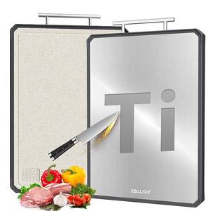 lot 25118 image: Titanium Cutting Board for Kitchen, Double Sided Non Toxic Titanium Cutting Board with JUICE GROOVE, Food-Grade Metal Chopping Board, Pure Titanium&Wheat Straw PP, Dishwasher Safe16.3x11-1 PC - Retail $20
