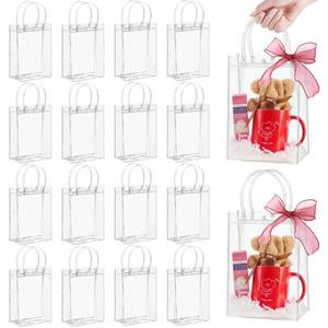 lot 25119 image: Jutieuo 24 PCS Clear Gift Bags with Handles, 6.7 x 9.1 x 2.8 Inches Reusable Plastic Goodie Bag Transparent Party Favor Bags Bulk for Weddings Birthdays Events, Classrooms & Celebrations - Retail $13