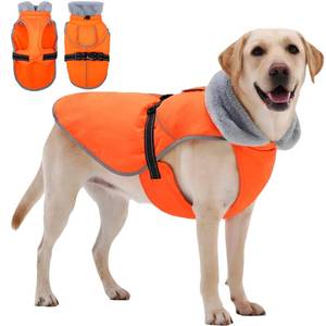 lot 25132 image: Insulated Relaxed Fit Dog Winter Coat with 360° Reflective Strips, Hard Shell Pet Sonw Jacket for Outdoor, Waterproof Apparel for Extra Large Dogs, Soft Fur Collar Clothes for Great Dane(Orange, 3XL) - Retail $20
