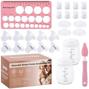 lot 25145 image: Replacement Parts Kit for Momcozy M5 Wearable Breast Pump Includes 2 Bottles, 10 Flanges, 8 Duckbill Valves, 4 Membranes, Sizing Ruler & Cleaning Brush BPA-Free, Easy to Clean - Retail $16