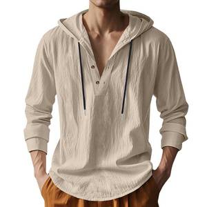 lot 25155 image: TRFIC Mens Cotton Linen Hoodies Long Sleeve Button Down Shirts Casual Hawaiian Beach Yoga Sweatshirts Khaki 2XL - Retail $29