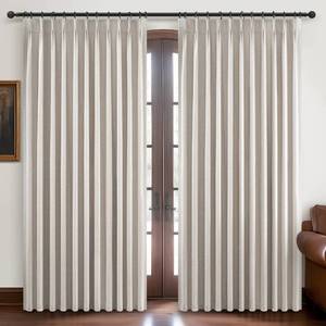 lot 25159 image: Pinch Pleated Blackout Curtains 70 Inches Wide for Living Room, Room Darkening Linen Blend Tan Viral Large Window Curtains for Bedroom Thermal Soundproof Natural Drapes 70W x 96L x 2Panels - Retail $90
