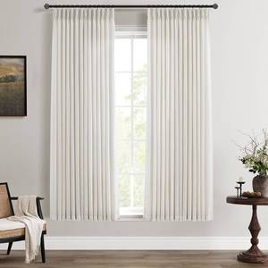 lot 25160 image: Natural Pinch Pleated Semi Sheer Curtains 63 Inch Length 2 Panels for Small Windows Privacy Light Filtering Linen Curtains Cream Beige Neutral Boho Memory Shape Trained Window Drapes with Hooks - Retail $46