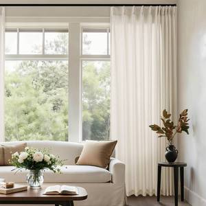 lot 25166 image: Sheer Linen Curtain 90 Inches Long 72 Inch Wide Pinch Pleated Curtain Drape for Patio Sliding Glass Door with Hooks Rings Cream Beige Oatmeal Semi Sheer Privacy Drapes for Living Dining Room 72x90 2 Panels  - Retail $61