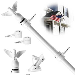 lot 25177 image: Flag Win 6FT Flag Pole Kit for House with Holder Bracket, Upgrade Stainless Steel Tangle Free Flagpole, Heavy Duty House Flag Pole Kit for 3x5 American Flag for Outside Porch,Outdoor,Boat (Black)