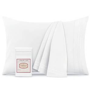 lot 26609 image: Mellanni Pillow Cases - Luxury, Extra Soft, Cooling Pillow Covers - 2 PC Iconic Collection Pillowcases - Envelope Closure (King 20x40, White) - Retail $18
