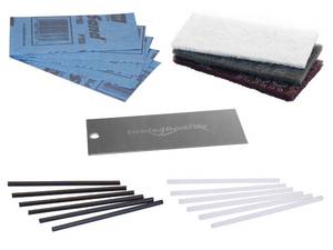 lot 26611 image: Tools4Boards Ski & Snowboard P-TEX Base Repair Kit 12 pcs Ptex  5 pcs Structure Sandpaper  3 Brite Abrasive Pads  Stainless Scraper, Extra Large - Retail $16