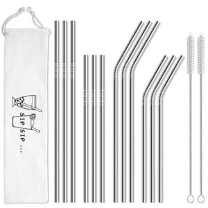 lot 26624 image: Hiware 12-Pack Reusable Stainless Steel Metal Straws with Case - Long Drinking Straws for 30 oz and 20 oz Tumblers Dishwasher Safe - 2 Cleaning Brushes Included - Retail $7