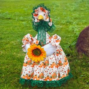 lot 26626 image: LUSHHAHA 23 Sunflower Porch Goose Outfits, Spring Summer Cement Goose Dress, Medieval Country Lolita Style Goose Costume with Pearl Necklace, Four Season Outdoor Decor Garden - Retail $17