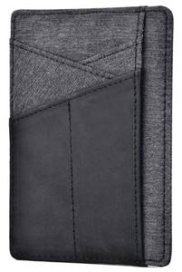 lot 26628 image: kinzd Slim Wallet RFID Front Pocket Wallet Minimalist Secure Thin Credit Card Holder (Black Leather and Grey Cloth)