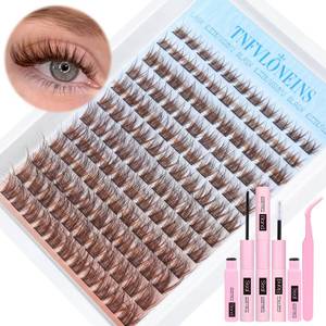 lot 26630 image: Brown Lash Clusters Kit Natural Eyelash Clusters Fluffy Lash Extension Kit Wispy Eyelash Extension Kit Matte Brown Cluster Eyelash Extensions 8-16mm Individual Lashes Clusters by TNFVLONEINS - Retail $15