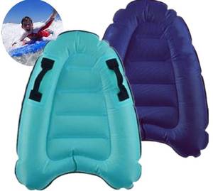 lot 26631 image: Inflatable Surf Body Board with Handles, Lightweight Swimming Floating Surfboard Aid Mat Learn to Swim, Beach Safety Theme Surfing Swimming Summer Water Fun Toy for Both Kids and Adult - Retail $18