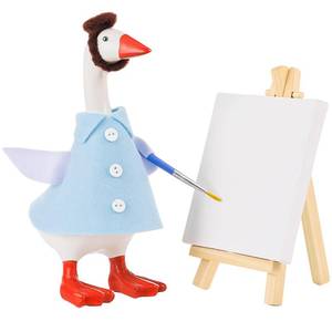 lot 26642 image: Sunnymove Mini Desk Goose Outfit Set Painter Clothes Artist Costume with Blue Painter Shirt Brown Afro Wig Paintbrush Easel for 7 Inch Magnetic Goose Statue Artistic Desktop Decor Christmas Favor - Retail $12