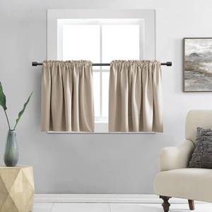 lot 26646 image: DONREN Cafe Half Curtains 36 Inches Length,Short Blackout Rod Pocket Kitchen Curtains for Small Window, 24 Wide and 36 Long, 2 Panels,Taupe - Retail $17