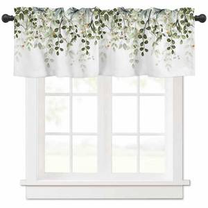 lot 26648 image: AYTTBIS Sage Green Eucalyptus Leaves Curtain Valance for Windows Watercolor Window Treatments 1 Panel Short Curtains for Kitchen Windows Bathroom Bedroom,42 x 12 Inch - Retail $10