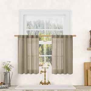 lot 26652 image: LAMIT Semi Sheer Linen Curtains 36 Inch Length for Cafe, Light Filtering Panels Back Tab and Rod Pocket Neutral Drapes for BathroomKitchenLoft Room, 25 x 36 Inch, 2 Panels - Retail $18