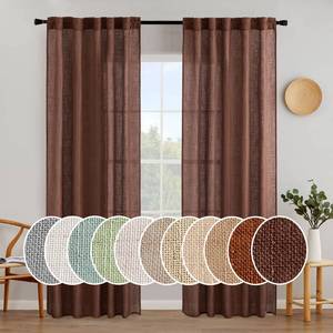 lot 26656 image: MIULEE Chocolate Brown Linen Curtains 84 Inch Length for Bedroom Living Room, Soft Thick Linen Textured Window Drapes Semi Sheer Light Filtering Back Tab Rod Pocket Burlap Look Decor, 2 Panels - Retail $37