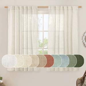 lot 26658 image: LAMIT Short Linen Curtains 45 Inches Long for Cafe 2 Panels, Cream Ivory Light Filtering Semi Sheer Panels Back Tab and Rod Pocket Neutral Drapes for WindowLoft Room, 52 x 45 Inch - Retail $29