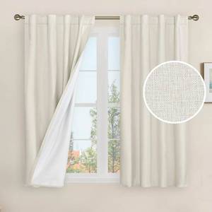 lot 26665 image: LAMIT Ivory 100% Blackout Polyester Curtains 54 Inches Long, Linen Textured Living Room Farmhouse Curtains Full Room Darkening Back Tab and Rod Pocket Panels with White Liner, 2 Panels, 38 x 54 Inch - Retail $31