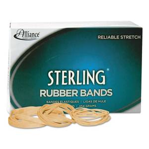 lot 26693 image: Alliance Rubber 24625 Sterling Rubber Bands Size #62, 1 lb Box Contains Approx. 600 Bands (2 12 x 14, Natural Crepe) , Beige - Retail $7