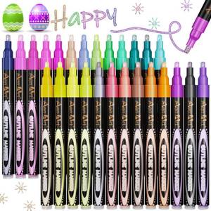 lot 31295 image: Aen Art Easter Basket Stuffers, Double Line Pens, 26 Colors Shimmer Outline Marker, Self-Outline Metallic Pen Art Supplies for Teen Girl Birthday Gifts - Retail $9