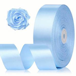 lot 31307 image: 1-12 Inch 100 Yards Sky Blue Satin Ribbon, Solid Fabric Ribbon Roll for Flower Bouquet, Gift Wrapping, Roses Making, Handmade Crafts - Retail $9