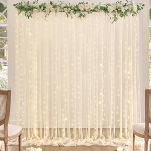lot 31308 image: Champagne Tulle Backdrop Curtain with Lights String for Parites Wedding 5x8ft Champagne Sheer Backdrop Curtains for Bridal Shower Baby Shower Birthday Party Photo Booth Background Decorations - Retail $21