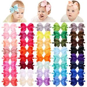 lot 31319 image: jollybows 40pcs 4inches Baby Girls Grosgrain Ribbon Hair Bows Headbands Nylon Elastic Hair Band Hair Accessories for Infants Newborn - Retail $16