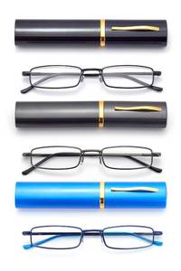 lot 31320 image: HIGHLIKE 3-Pack Slim Pocket Reading Glasses Men Women, Compact Readers Super Clear Lens, Spring Hinge Metal Frame Eyeglasses, Black Gunmetal Blue 1.5 x - Retail $16