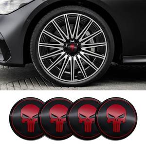 lot 31334 image: QZTYTY 4PCS Car Wheel Center Hub Cover, Center Caps for Rims, Waterproof & Rustproof Automotive Accessories Decals, Universal Car Accessories Hub Caps Compatible with Cars (BlackRed Skull) - Retail $4