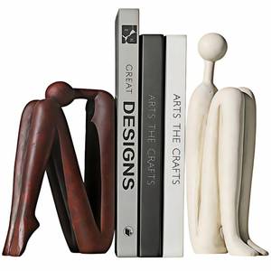 lot 42645 image: Resin Book Ends, Abstract Thinker Modern Minimalist Decorative Sculpture Bookends, Non-Slip Heavy Duty Bookends for Shelves for Home Office Shelves Desk, Set of 2 (Brown & White) - Retail $40