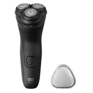 lot 42647 image: Philips Norelco Shaver 1100 Series, Dry Electric Shaver, 27 Self-Sharpening ComfortCut Blades, 4D Floating Heads, P-Cap, Deep Black, Model S101690 - Retail $30