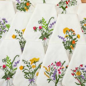 lot 42651 image: Tioncy 6 Pcs Floral Embroidery Napkins 18 Embroidery Flower Linen Cotton Napkin Bulk for Wedding Tea Cocktail Spring Flower Birthday Party Table Centerpiece Mexican Kitchen Curtain Decor (White) - Retail $23