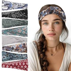 lot 42652 image: obeoby 7 Pack Headbands for Women, Boho Style Headbands for Summer Vacation Music Festival Outfits Non Slip Fashion Wide Hairband - Retail $8