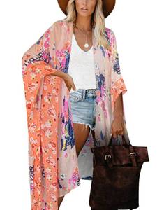lot 42654 image: Moss Rose Womens Beach Cover up Swimsuit Kimono with Bohemian Floral Print, Loose Casual Resort Wear - Retail $25