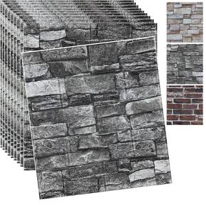 lot 62154 image: 20PCS 3D Wall Panels Peel and Stick 3D Brick Wallpaper Peel and Stick Faux Stone Wall Panel Foam Brick Self-Adhesive Wallpaper (Black 20pcs) - Retail $33