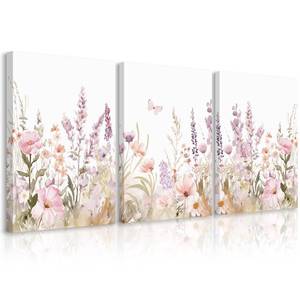 lot 62155 image: Nursery Girl Floral Wall Art Watercolor Wildflower Canvas Wall Decor Pruple Pink Flower Pictures Nursery Floral Art Prints Girl Room Wildflower Poster for Bedroom Bathroom 12x16x3 Inch Ready to Hang - Retail $30
