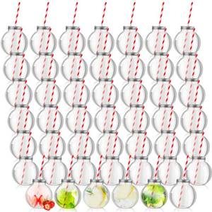 lot 62682 image: Yaomiao 24 Pcs 10 oz Mini Plastic Fish Bowl Ornament Cups for Drinks Clear Spherical Potion Bottles with Lids and Straws Bulb Cups for Christmas Carnival Candy Party Decorations (Red)