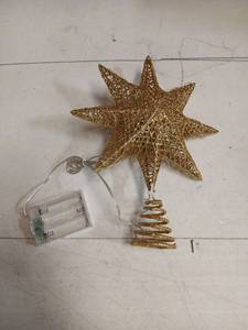lot 23897 image: JOIEDOMI 108in Gold Metal Glitter 8 Point Star Tree Topper (Battery)