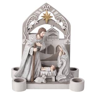 lot 23902 image: Nativity Advent Decorations Advent Candle Holder Holy Family Nativity Scene with Arch Candle Holder Religious Decors for Christmas Supplies(Solid Color) - Retail $27