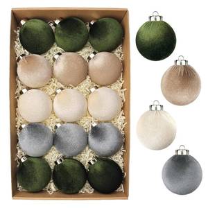 lot 23904 image: 3.15 Inch Velvet Ball Ornaments for Christmas Tree 15 PCS, Large Neutral Flocked Christmas Bulb Ornaments Set - Earth Tone Decorative Hanging Baubles, Shatterproof Xmas Decor for Holiday (Multicolor) - Retail $10