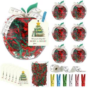 lot 23911 image: Chunful 6 Set Christmas Teacher Appreciation Gifts Include 6.1 x 4.3 Inch Large Plastic Apple Container with Cards Holders Raffia for Xmas Classroom School Party Decorations - Retail $28