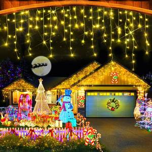 lot 23914 image: Heceltt Christmas Lights Outdoor, 49FT 480 LED Ice Lights for Outside, 90 Drops Ice String Lights with 8 Modes, Waterproof Timer Memory Hanging Light for Eaves Party Yard Garden(Warm White) - Retail $30