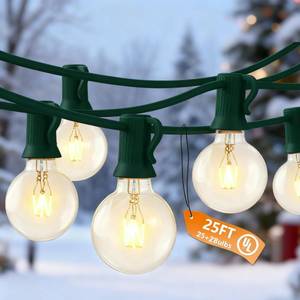 lot 23916 image: Outdoor String Lights 25 Ft G40 Patio Lights with 27 Edison Incandescent Bulbs,Weatherproof Connectable Hanging Christmas Lights for Backyard Porch Balcony Party Garden, Lawn Decor, Green Wire - Retail $14